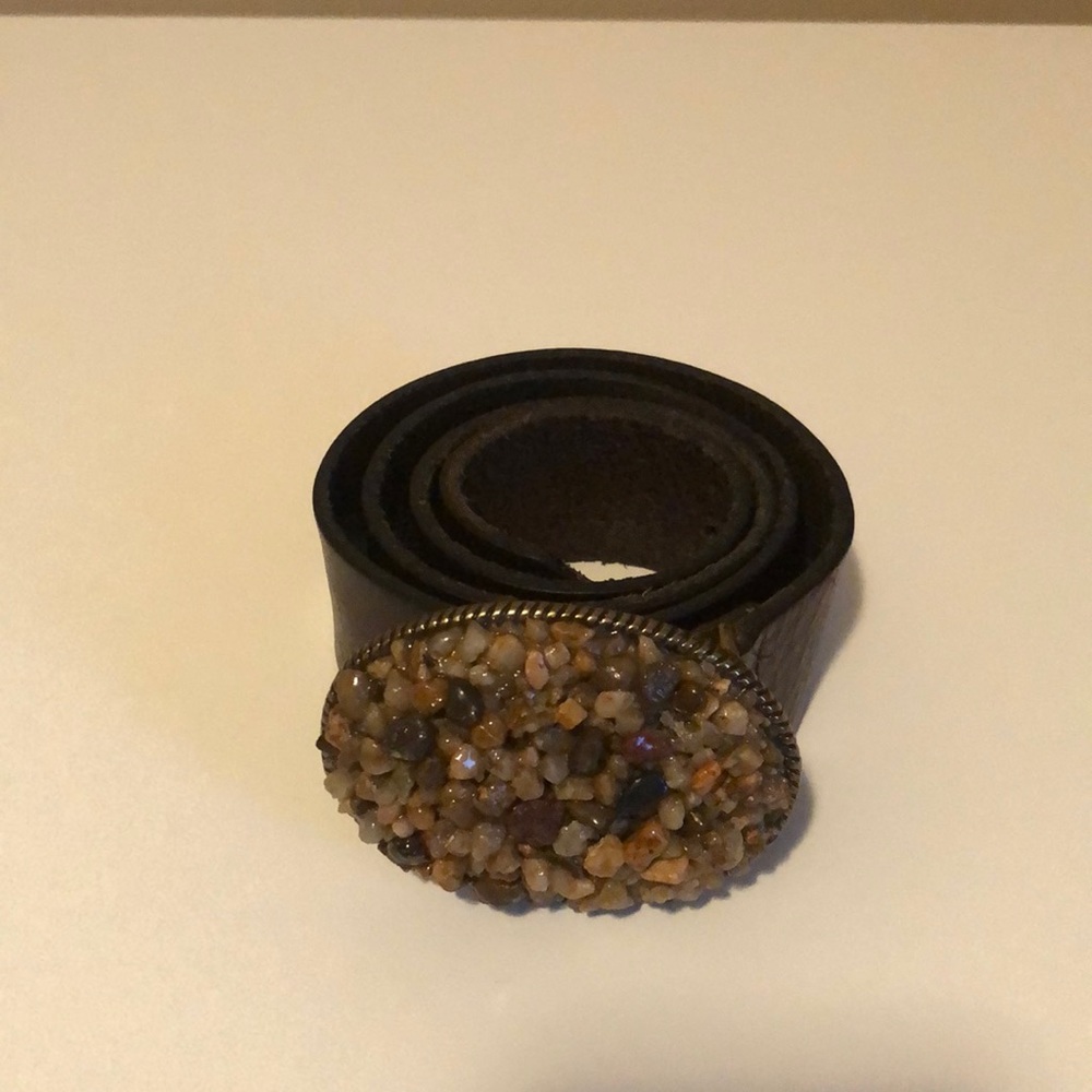 Brown leather belt (Rock buckle)
